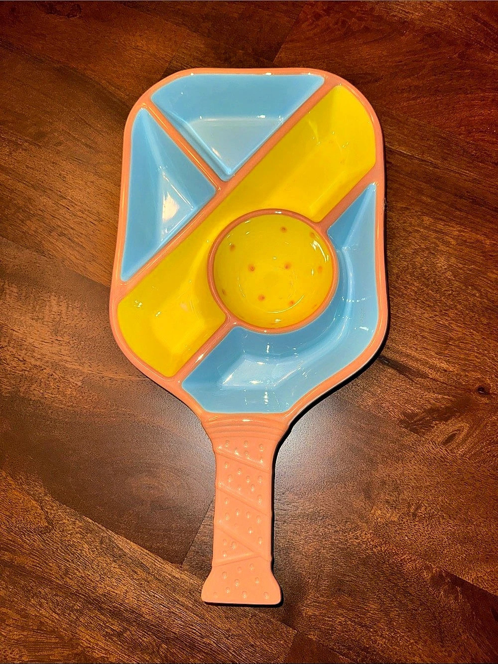 Pickleball Paddle and Dink Geometric Blue & Yellow Chip n Dip Serving Tray